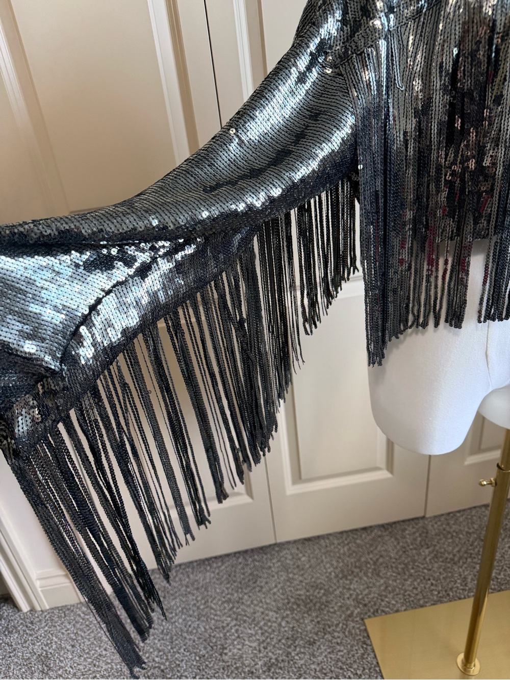 NWOT Anthropologie Black Sequin Fringe Jacket - Picture 7 of 11